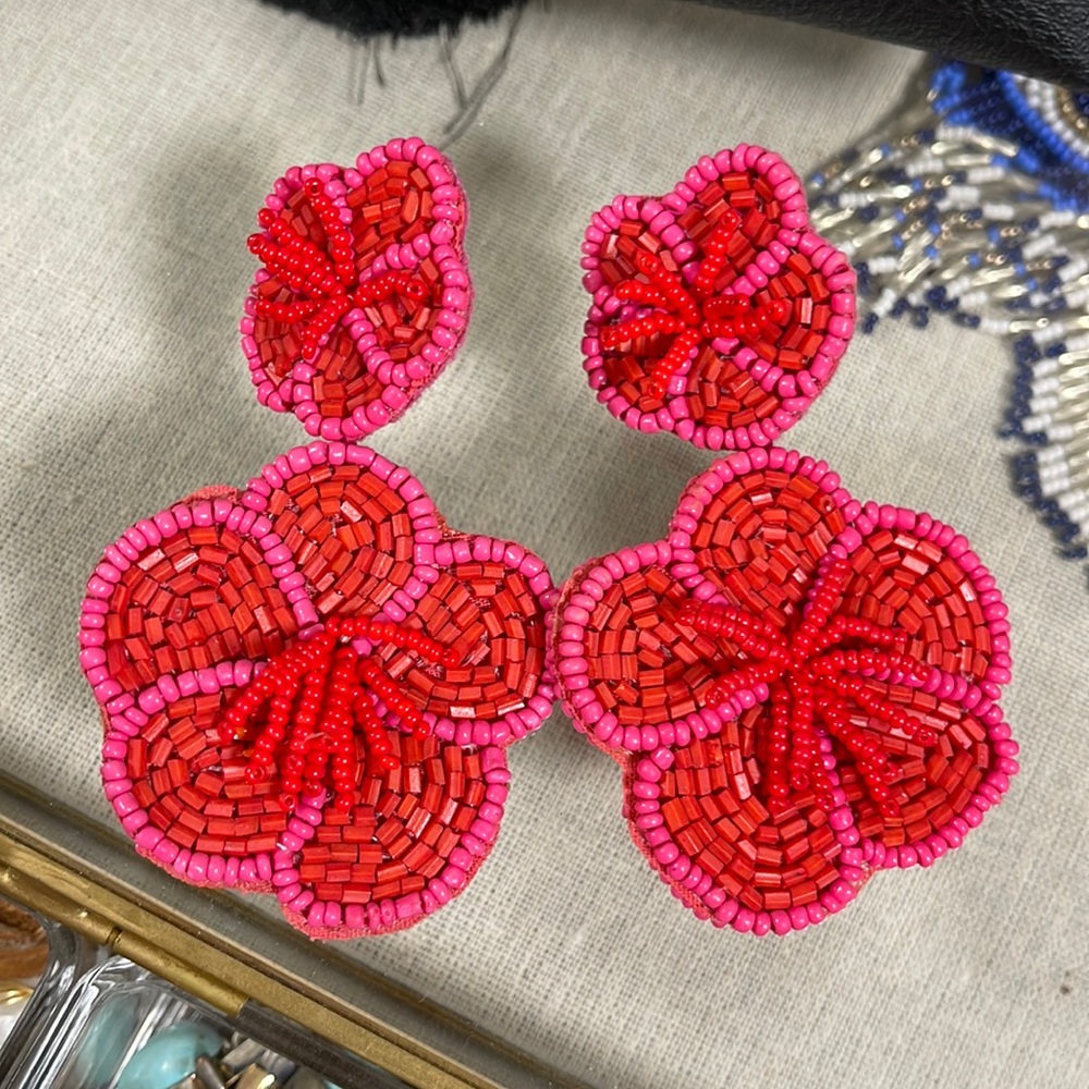 Beaded floral statement earrings